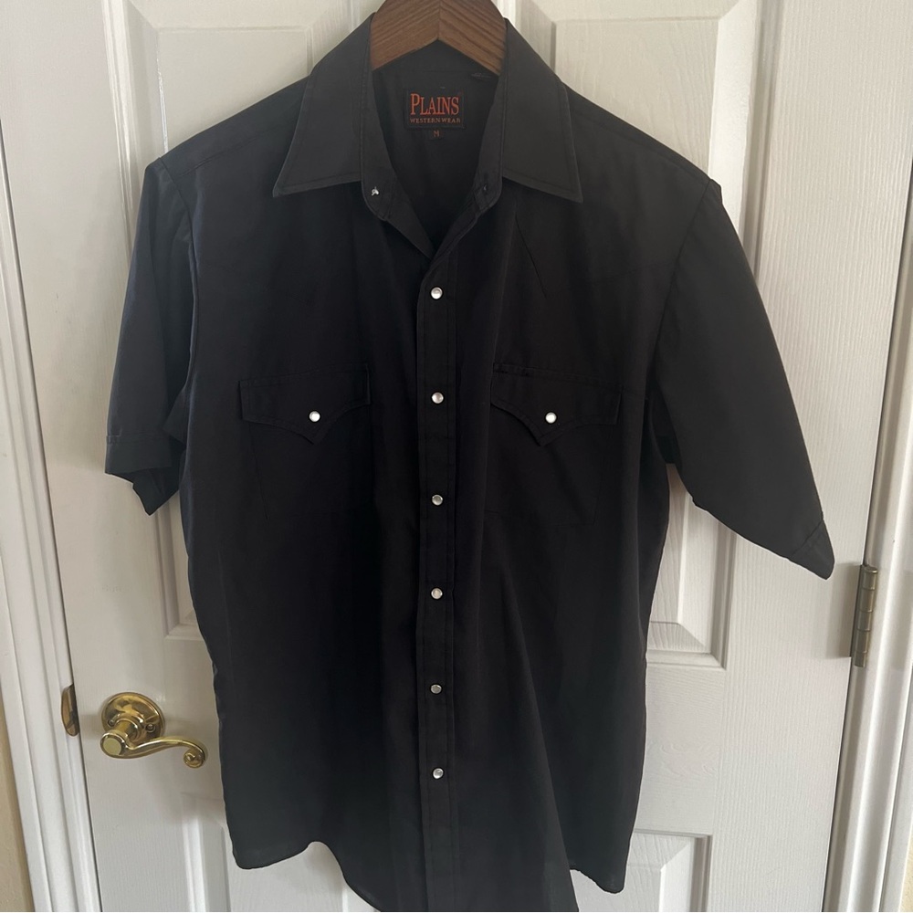 Plain’s Western Wear Pearl Snap front Black Men's Shirt. Size medium. - Picture 2 of 10